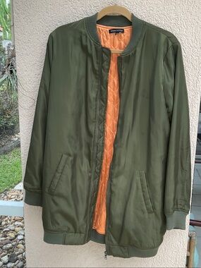 Kendall & Kylie Olive Green Bomber Jacket with Orange Lining Detail